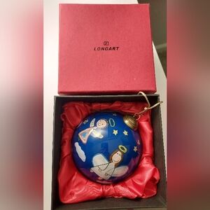Christmas Angel Blue Glass Holiday Ornament CASA Volunteer Hand Painted Longart